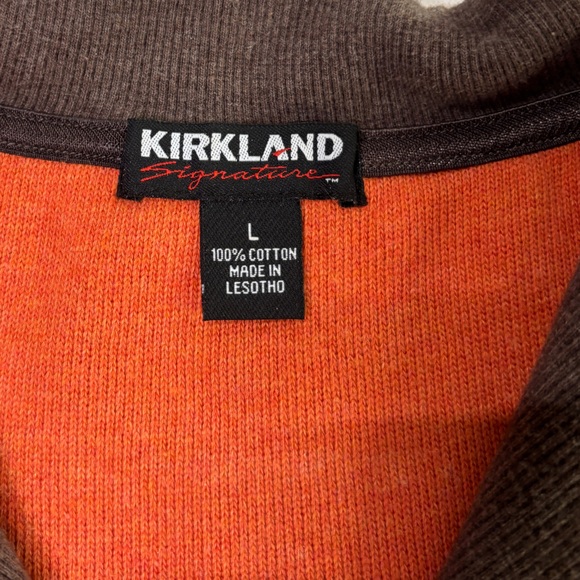 Kirkland Signature Men’s L Orange Quarter Zip Sweater Cotton Pullover Casual - Picture 5 of 7